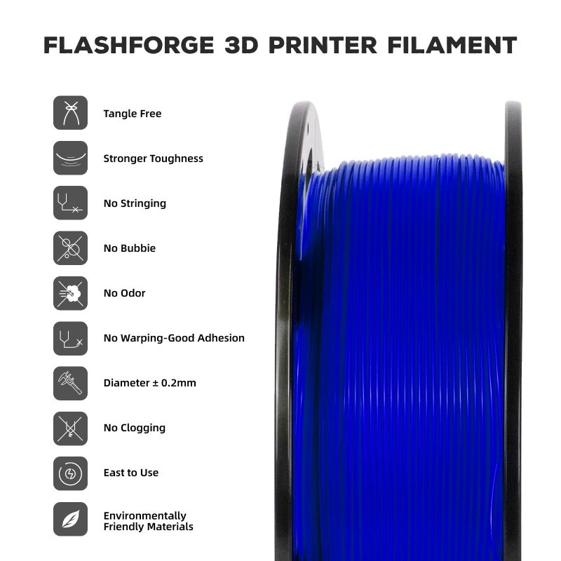 FLASHFORGE PLA Filament 1.75mm, 3D Printer Filament 1kg (2.2lbs) Spool, Dimensional Accuracy +/- 0.02mm, 3D Printing Filament Easy to Use and Fits for Most FDM 3D Printers (Blue) - Image 2